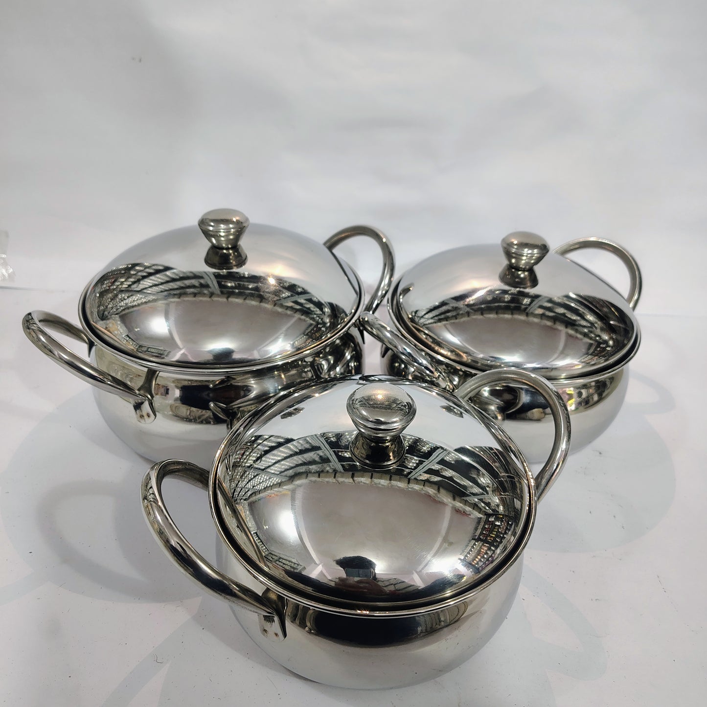 Asha-Stainless Steel body Serving Donga Set of 3 at Very Low Price.At Wholesale Rate With  a big Belly