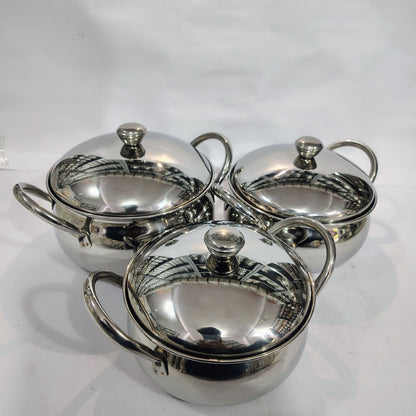 Asha-Stainless Steel body Serving Donga Set of 3 at Very Low Price.At Wholesale Rate With  a big Belly
