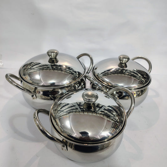 Asha-Stainless Steel body Serving Donga Set of 3 at Very Low Price.At Wholesale Rate With  a big Belly