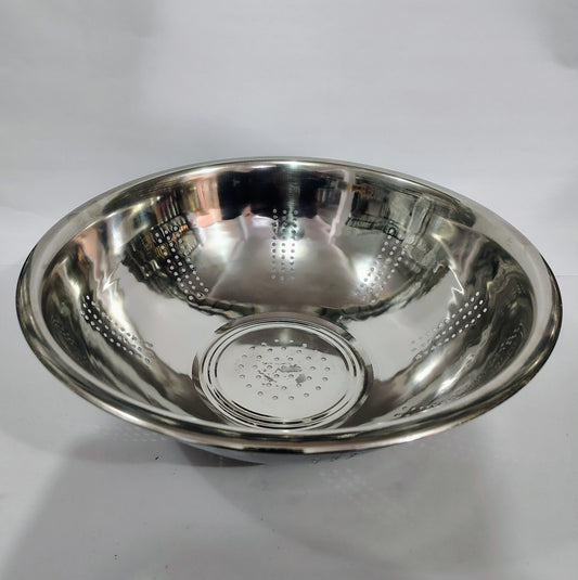 Asha-Stainless Steel Colander,Rice Washing Dish,Chalna-Made of 100% Pure Steel No Color Coating,Perfect Hard Body