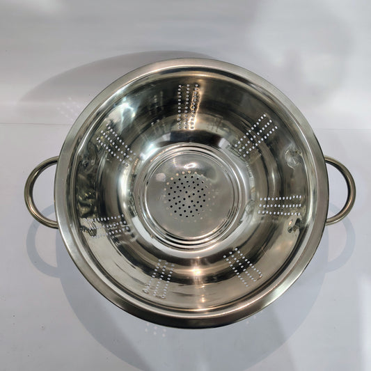 Asha-Stainless Steel Deep Colander Strainer Pure steel-No color Coating with a good Stand Base