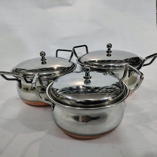 Asha-Stainless Steel body with Copper Bottom Donga Set of 3 at Very Low Price