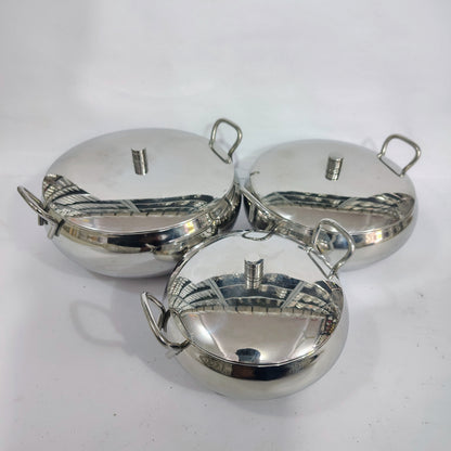 Asha-Stainless Steel body  Donga Set of 3 Beautiful Design, Lid, Sleek Design-Heavy Build Quality, Food Serving Donga.