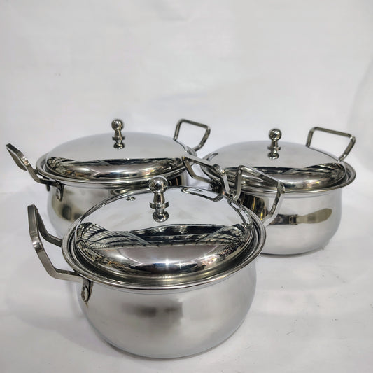 Asha-Stainless Steel body  Donga Set of 3 Beautiful Design,Lid,Plain Design-Heavy Build Quality,Food Serving Donga.