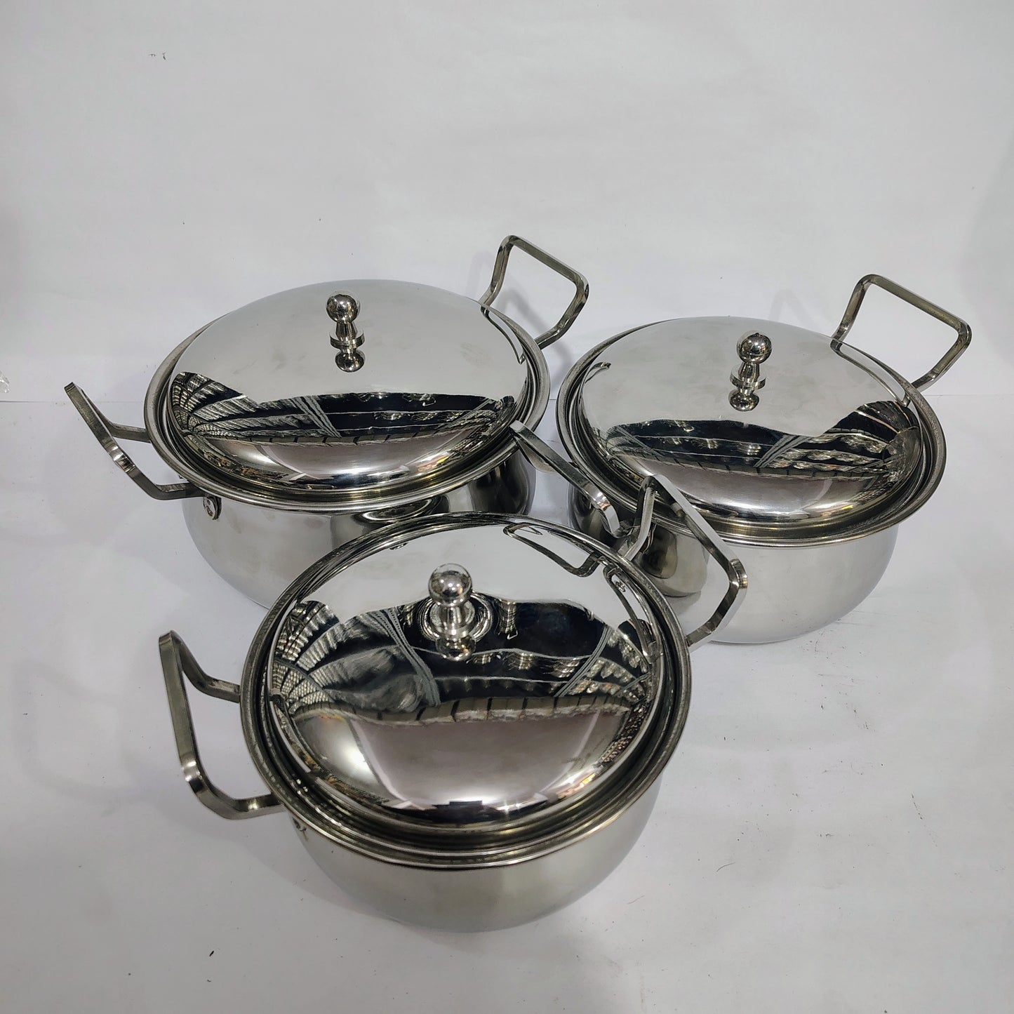 Asha-Stainless Steel body  Donga Set of 3 Beautiful Design,Lid,Plain Design-Heavy Build Quality,Food Serving Donga.