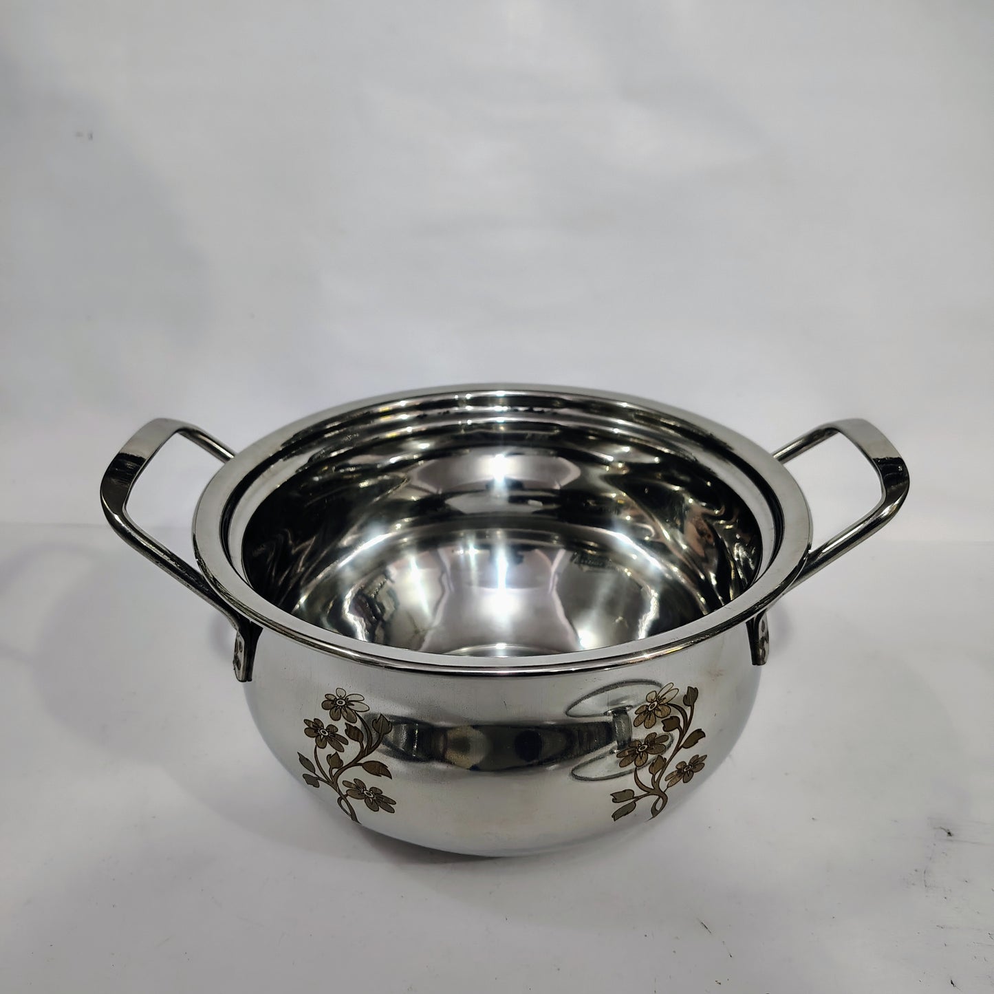 Asha-Stainless Steel body  Donga Set of 3 Beautiful Design,One Glass Lid-Heavy Build Quality,Food Serving Donga..