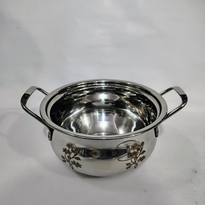 Asha-Stainless Steel body  Donga Set of 3 Beautiful Design,One Glass Lid-Heavy Build Quality,Food Serving Donga..