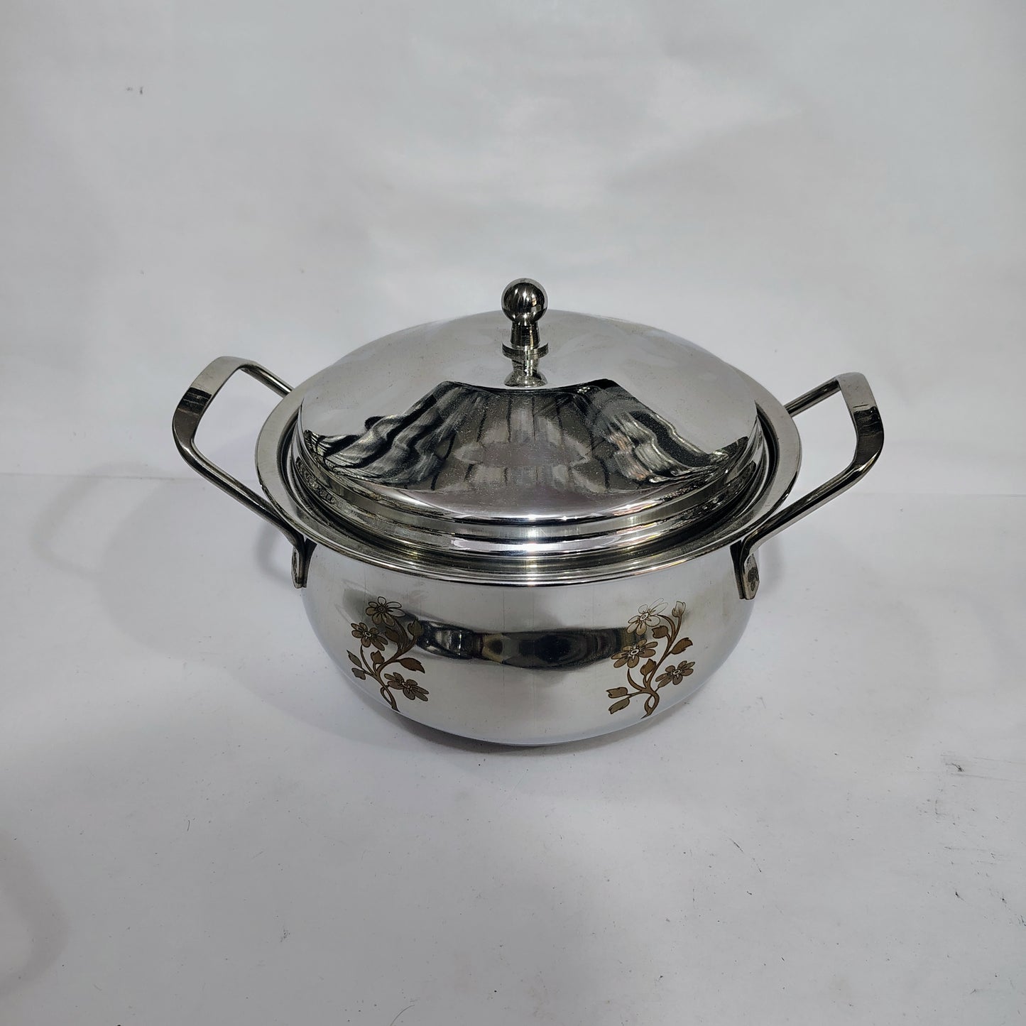 Asha-Stainless Steel body  Donga Set of 3 Beautiful Design,One Glass Lid-Heavy Build Quality,Food Serving Donga..