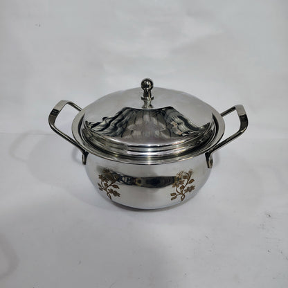 Asha-Stainless Steel body  Donga Set of 3 Beautiful Design,One Glass Lid-Heavy Build Quality,Food Serving Donga..