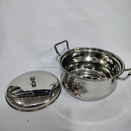 Asha-Stainless Steel body  Donga Set of 3 Beautiful Design,Lid-Heavy Build Quality,Food Serving Donga.