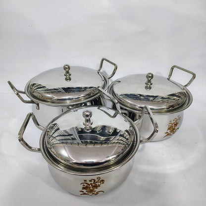 Asha-Stainless Steel body  Donga Set of 3 Beautiful Design,Lid-Heavy Build Quality,Food Serving Donga.