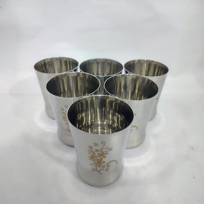 Asha-Stainless Steel Glass Set of 6 with Premium Design,At Best Price ,Wholsale Rate-Heavy Build made with Best  Quality Steel