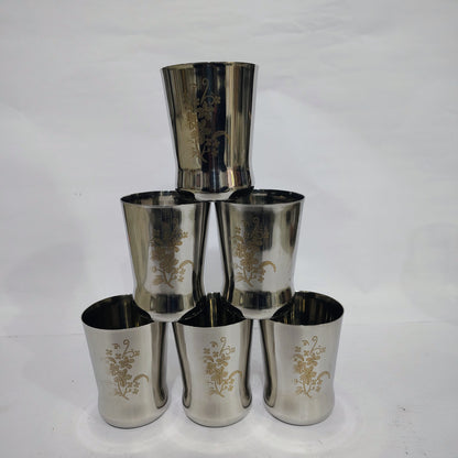 Asha-Stainless Steel Glass Set of 6 with Premium Design,At Best Price ,Wholsale Rate-Heavy Build made with Best  Quality Steel