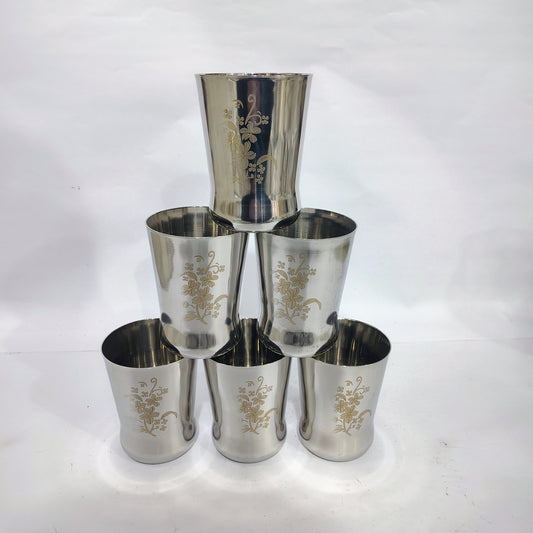 Asha-Stainless Steel Glass Set of 6 with Premium Design,At Best Price ,Wholsale Rate-Heavy Build made with Best  Quality Steel
